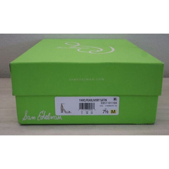 Sam Edelman Women Sz 7.5 Pearl/Ivory Satin Yaro Ankle Strap Block Heel Sandals - Picture 15 of 15